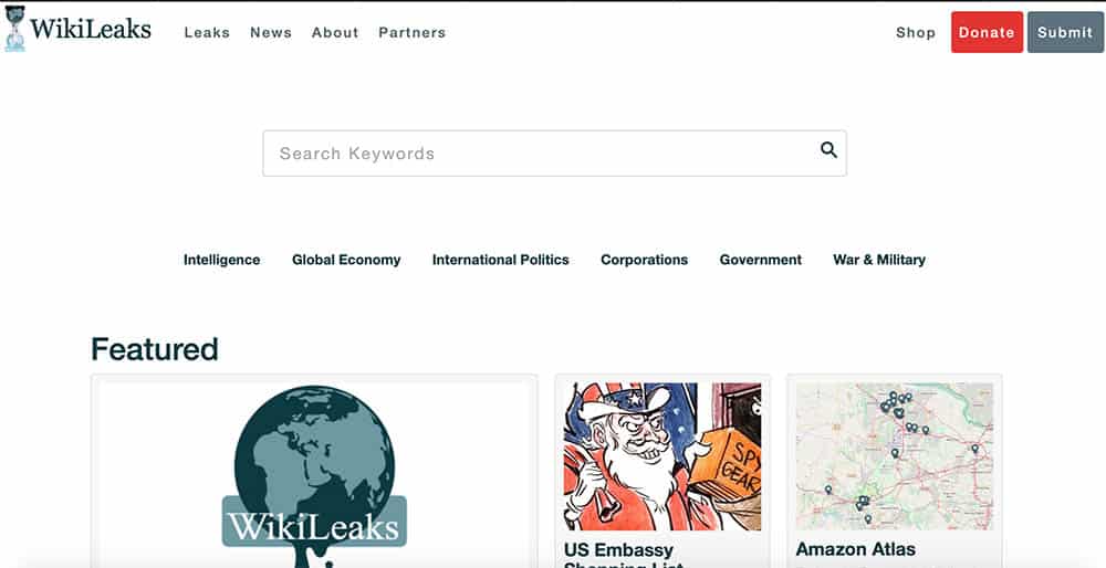 Capture d'écran du site Wikileaks
