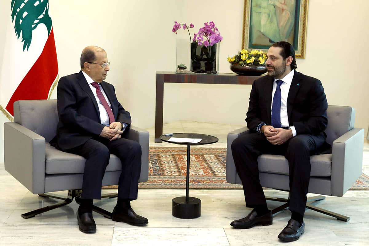 Le Liban rejette le communiqué de Bruxelles II « proposant une naturalisation voilée des réfugiés syriens « Le Président de la République, le Général Michel Aoun et son Premier Ministre Saad Hariri en entretien préalable du Conseil des Ministres du 26 avril 2018. Crédit Photo: Dalati & Nohra.