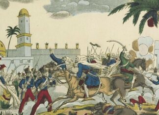 Interview : La douloureuse conquête française de l’Algérie « La prise de Mascara », estampe, 1836. Gallica-BnF