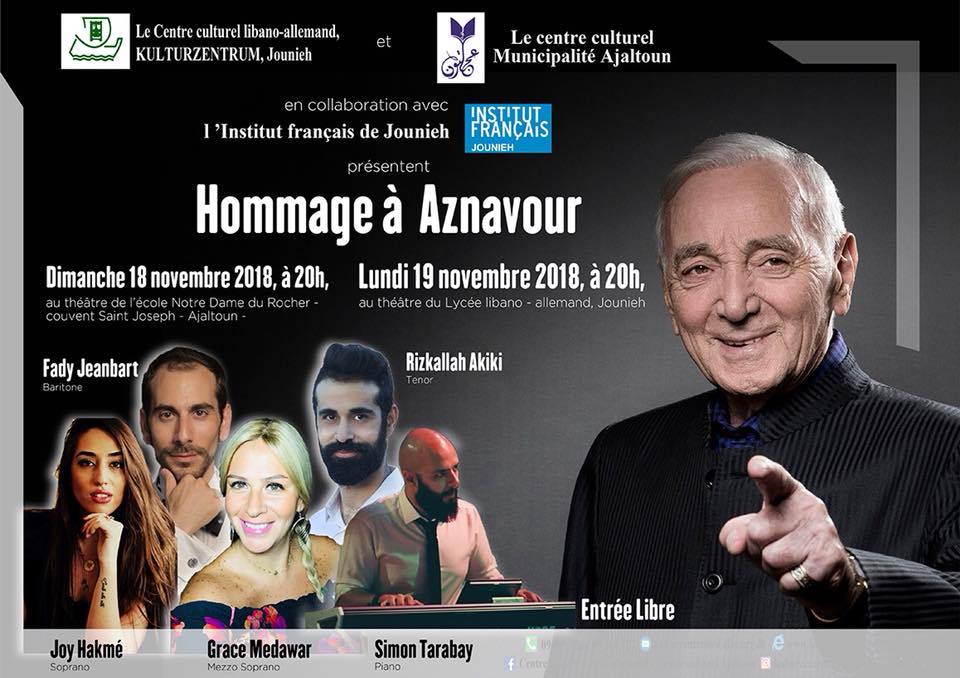 CONCERT: « Hommage à Aznavour » au Lycée libano-allemand, Jounieh. CONCERT: "Hommage à Aznavour" au Lycée libano-allemand, Jounieh.
