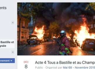 Capture d'écran circulant sur le réseau social Facebook de l'Appel des Gilets Jaunes à l'Acte IV