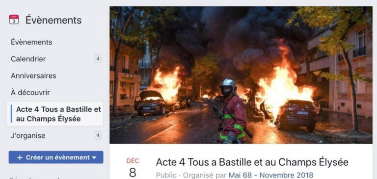 Capture d'écran circulant sur le réseau social Facebook de l'Appel des Gilets Jaunes à l'Acte IV