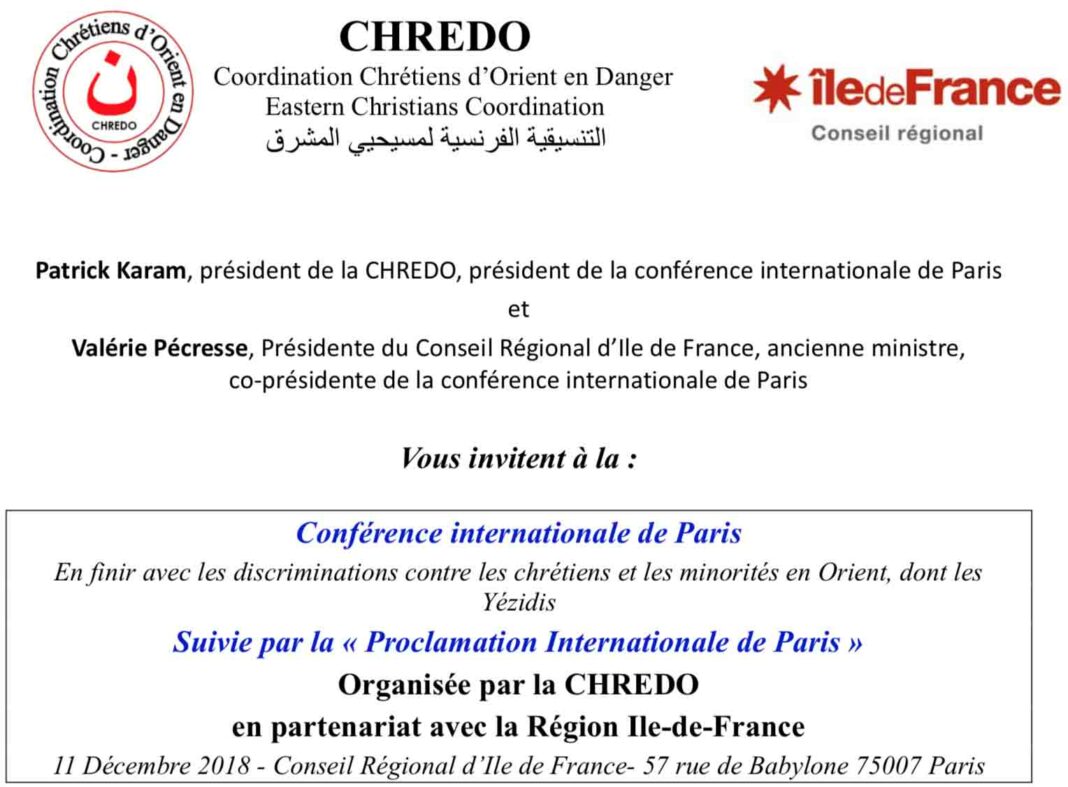 Invitation à la conférence internationale en soutien aux Chrétiens d'Orient