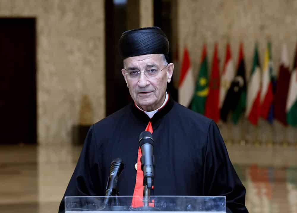Le Patriarche Maronite Béchara Boutros Raï depuis le perron du Palais Présidentiel de Baabda. Crédit Photo: Dalati & Nohra