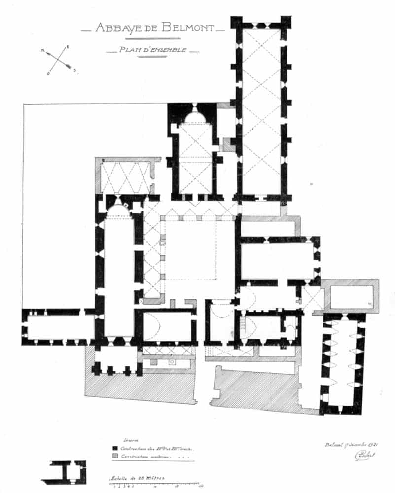 Camille Enlart: »L’abbaye cistercienne de Belmont en Syrie », schéma reproduit de l’ouvrage » Les monuments des croisés dans le Royaume, (cliquer pour agrandir) Source: Wikipedia.