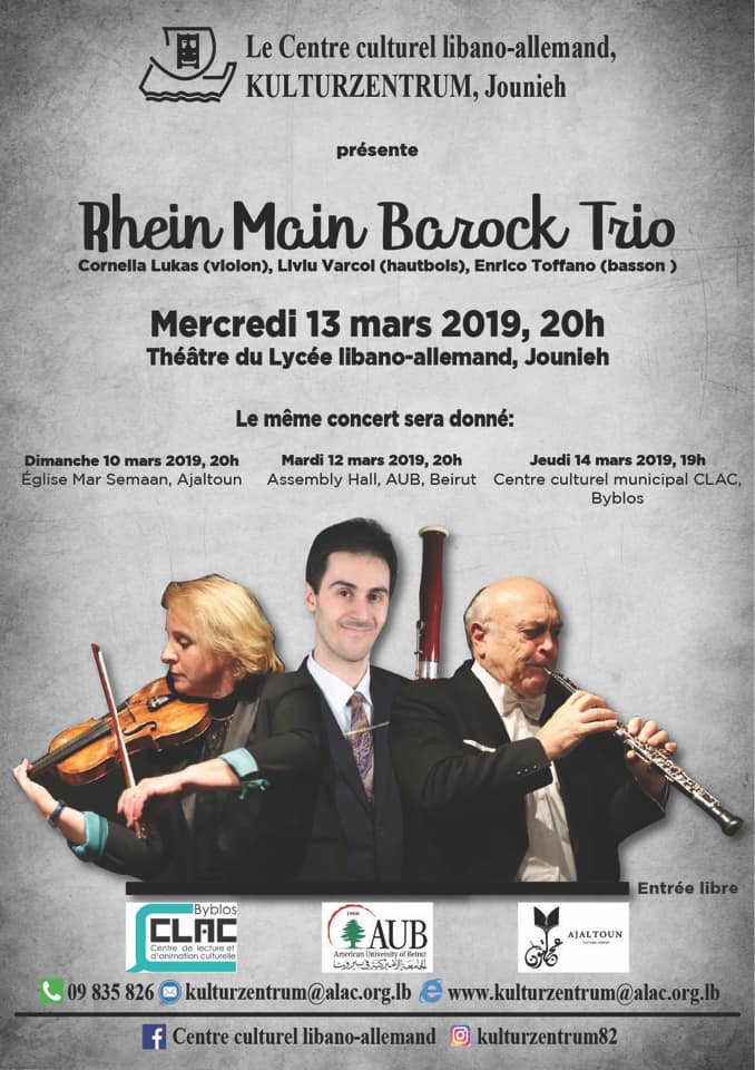 Concert Rhein Main Barock Trio au Lycée libano-allemand, Jounieh. Affiche du Concert