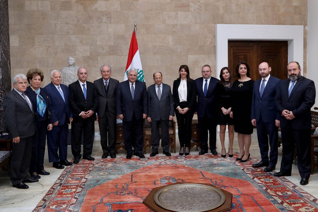 Le Président de la République avec une délégation de la Ligue Maronite, le Lundi 4 mars 2019. Crédit Photo: Dalati & Nohra