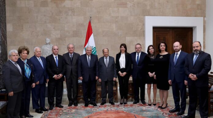 Le Président de la République avec une délégation de la Ligue Maronite, le Lundi 4 mars 2019. Crédit Photo: Dalati & Nohra