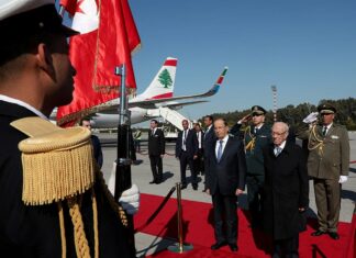L'arrivée du Président de la République, le Général Michel Aoun, à Tunis, à l'occasion du 30ème des chefs d'états des pays membres de la Ligue Arabe. Crédit Photo: Dalati & Nohra