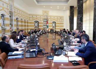 Liban: Le Plan pour rétablir l’électricité 24h sur 24 adopté par le Conseil des Ministres Le conseil des ministres réuni au Palais Présidentiel de Baabda pour adopter le plan électricité. 8 avril 2019. Crédit Photo: Dalati & Nohra