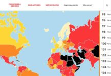 Le classement 2019 de la liberté de la Presse. Le Liban figure au 101 rang mondial. Capture d'écran de l'étude de RSF