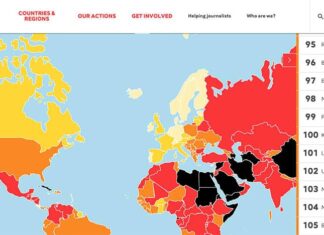 Le classement 2019 de la liberté de la Presse. Le Liban figure au 101 rang mondial. Capture d'écran de l'étude de RSF