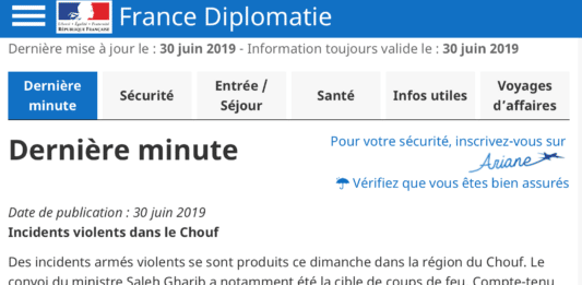 L'Ambassade de France au Liban appelle les français à éviter le Chouf