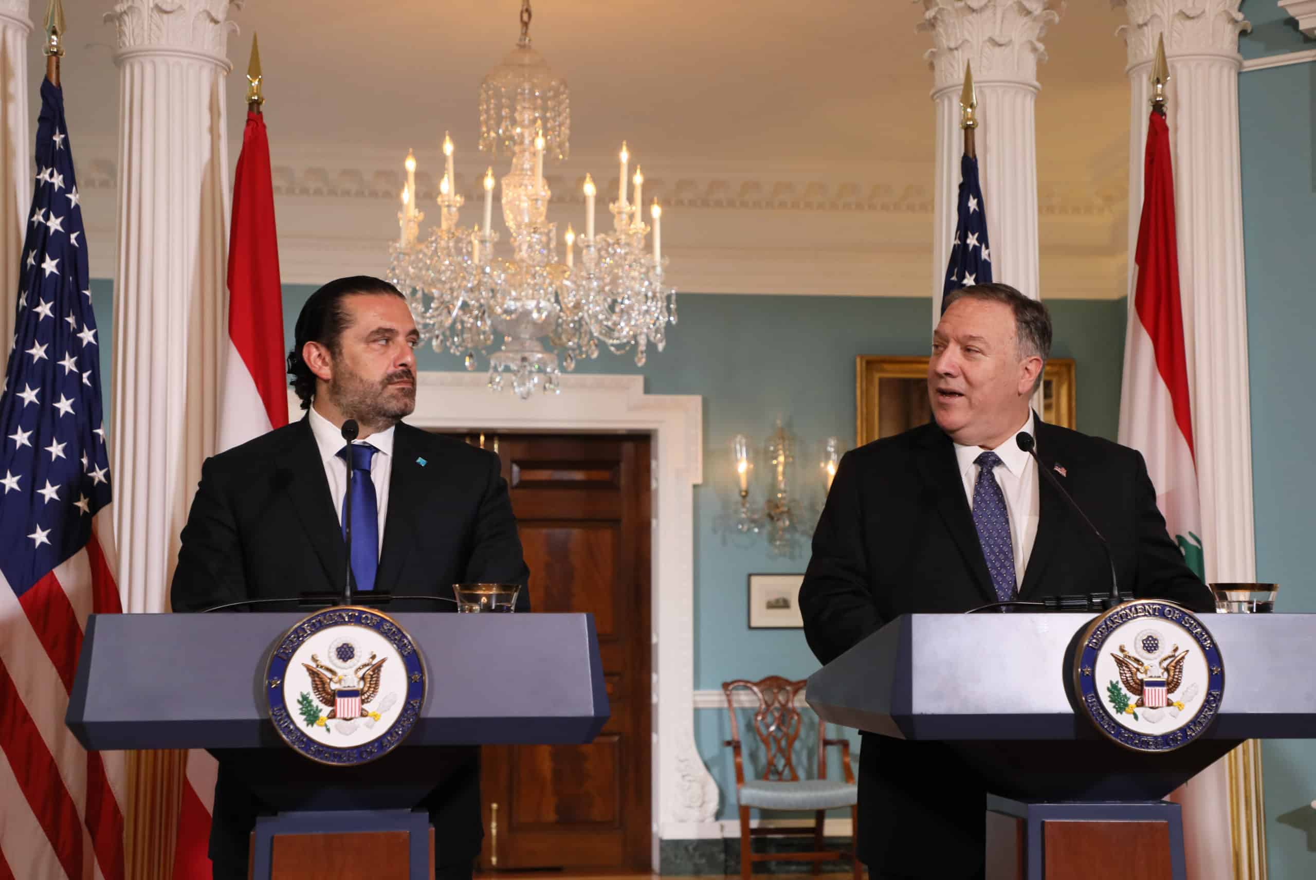 Le Premier Ministre Libanais Saad Hariri et le Secrétaire d'état américain Mike Pompeo, lors de la conférence de presse commune. Source Photo: Dalati & Nohra