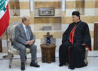Le Président de la République, le Général Aoun, avec le Patriarche Maronite Béchara Boutros Raï au Palais de Beiteddine.