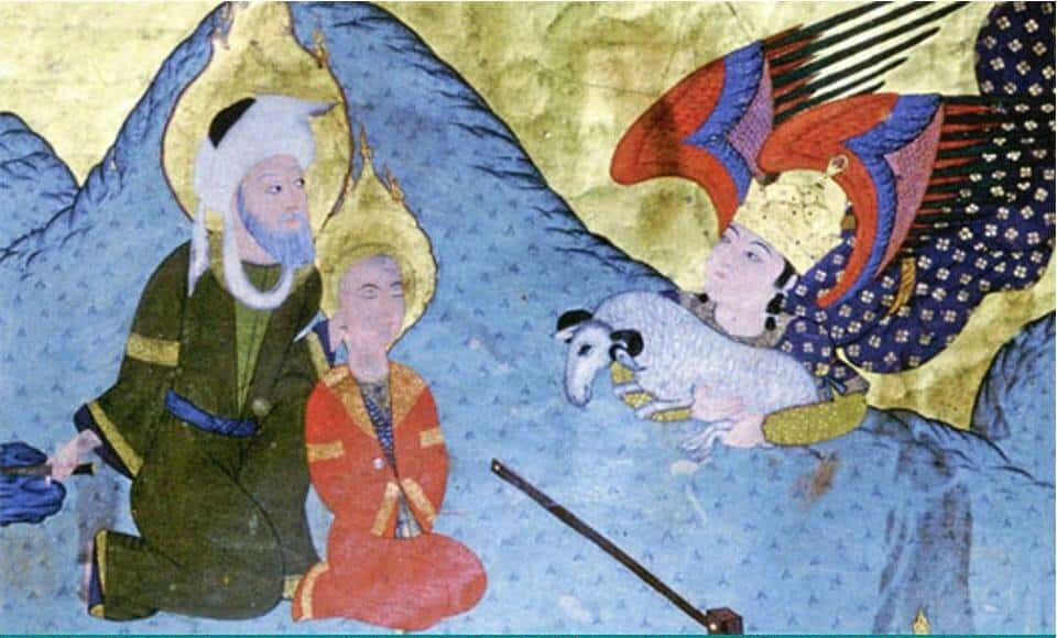 Le sacrifice d'Abraham, miniature persane illustrant La fine fleur des Histoires, par Louqman (1583, musée d’art islamique d’Istanbul)