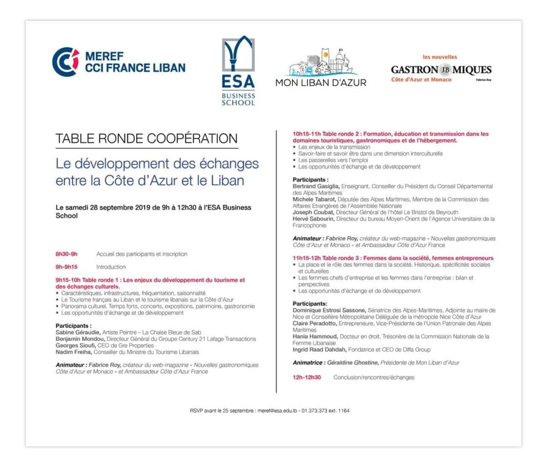 Tables Rondes Coopération : Le développement des échanges entre la Côte d’Azur et le Liban