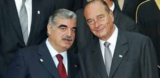 L'ancien Président de la République Jacques Chirac en compagnie de l'ancien premier ministre libanais Rafic Hariri.
