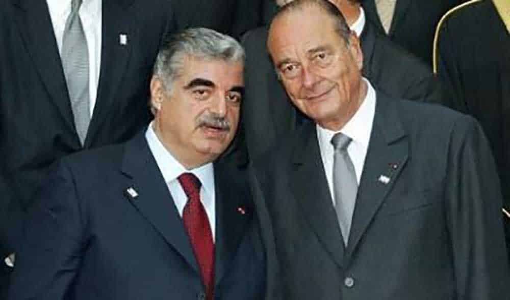 L'ancien Président de la République Jacques Chirac en compagnie de l'ancien premier ministre libanais Rafic Hariri.