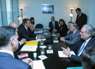 Le Président de la République, le Général Michel Aoun, en compagnie du Président de la République Française, Emmanuel Macron. Crédit Photo: Dalati & Nohra