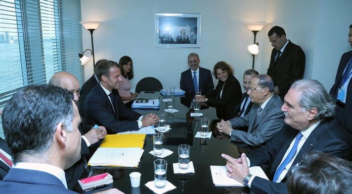 Le Président de la République, le Général Michel Aoun, en compagnie du Président de la République Française, Emmanuel Macron. Crédit Photo: Dalati & Nohra
