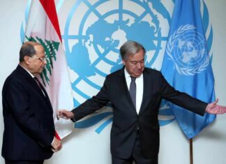 Le Président de la République Libanaise, le Général Michel Aoun en compagnie du Secrétaire Général de l'ONU, Antonio Guterres.