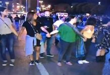 Capture d'écran de la chaine de télévision Al Jadeed montrant les manifestations au centre-ville de Beyrouth