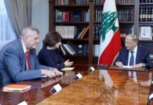 Le Président de la République avec Madame Rosemary Di Carlo pour évoquer avec elle l'offensive turque sur le nord de la Syrie. Crédit Photo: Dalati & Nohra.