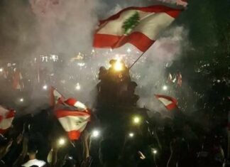 Le drapeau libanais à Nabatiyé, la Liberté guidant le peuple. ( Source Photo Facebook, DR)