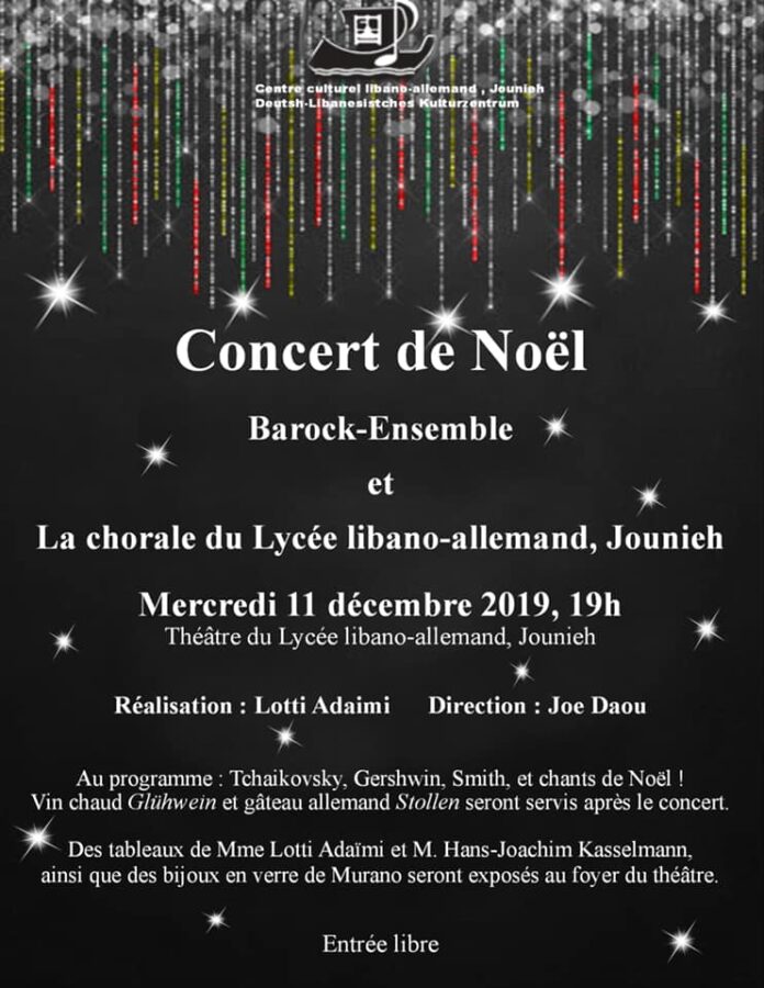Concert de Noël du Barock-Ensemble et une exposition de tableaux de Lotti Adaïmi et Hans-Joachim Kasselmann au Lycée libano-allemand, Jounieh.