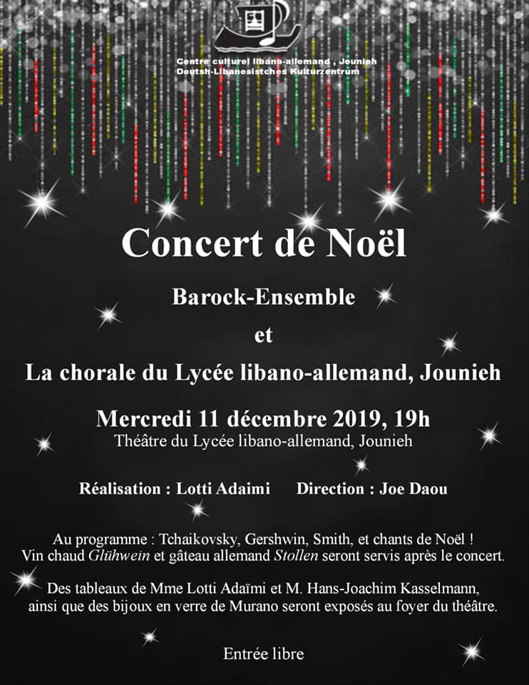 Concert de Noël du Barock-Ensemble et une exposition de tableaux de Lotti Adaïmi et Hans-Joachim Kasselmann au Lycée libano-allemand, Jounieh.