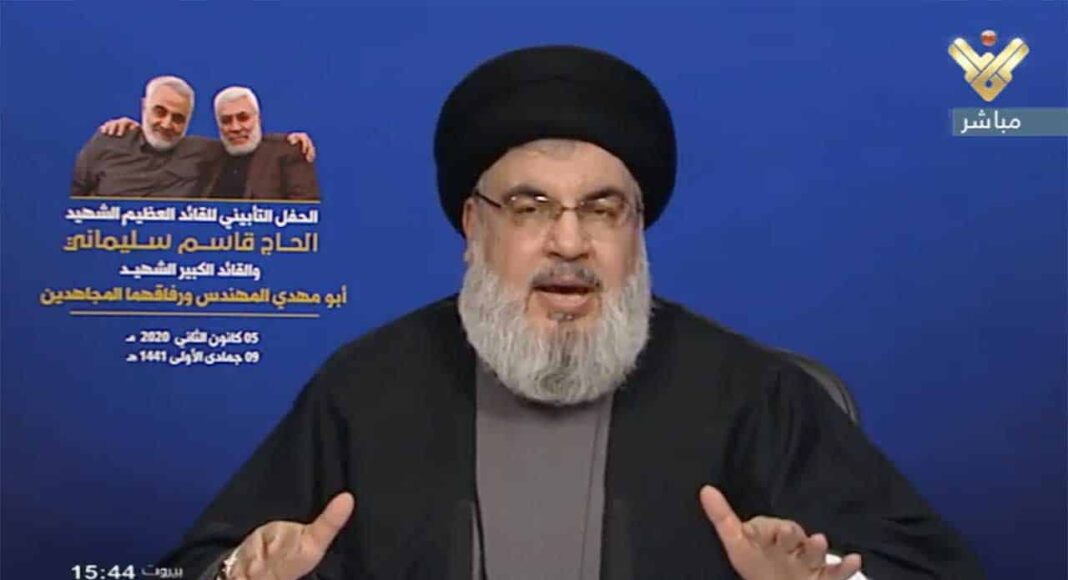 Capture d'écran du dirigeant du Hezbollah, Sayyed Hassan Nasrallah, lors de son discours du 5 janvier 2020.