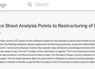 Fitch Rating: une restructuration probable de la dette et du secteur financier du Liban afin de préserver les réserves de devises