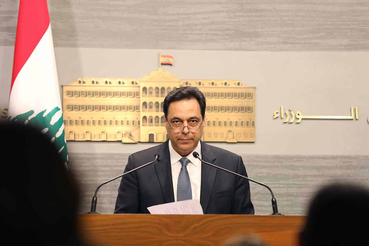Le Premier Ministre libanais Hassan Diab, annonçant la mise en état de défaut du Liban. Crédit Photo: Dalati & Nohra, 8 mars 2020