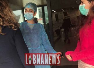 Contrôle à l'entrée d'un hôpital de Beyrouth suite à l'épidémie de coronavirus COVID-19. Crédit Photo: Libnanews.com. Tous droits réservés.