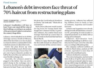 Liban: Le Financial Time évoque un haircut de 70%