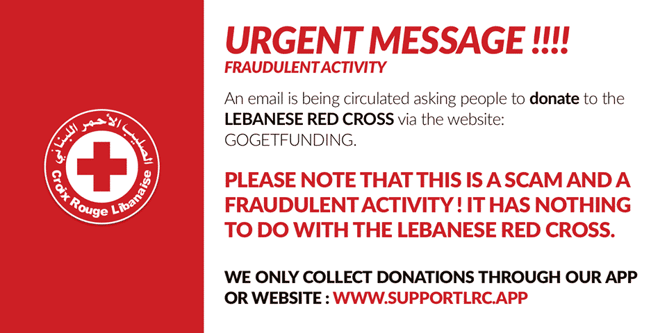Attention aux escroqueries (Croix Rouge Libanaise)
