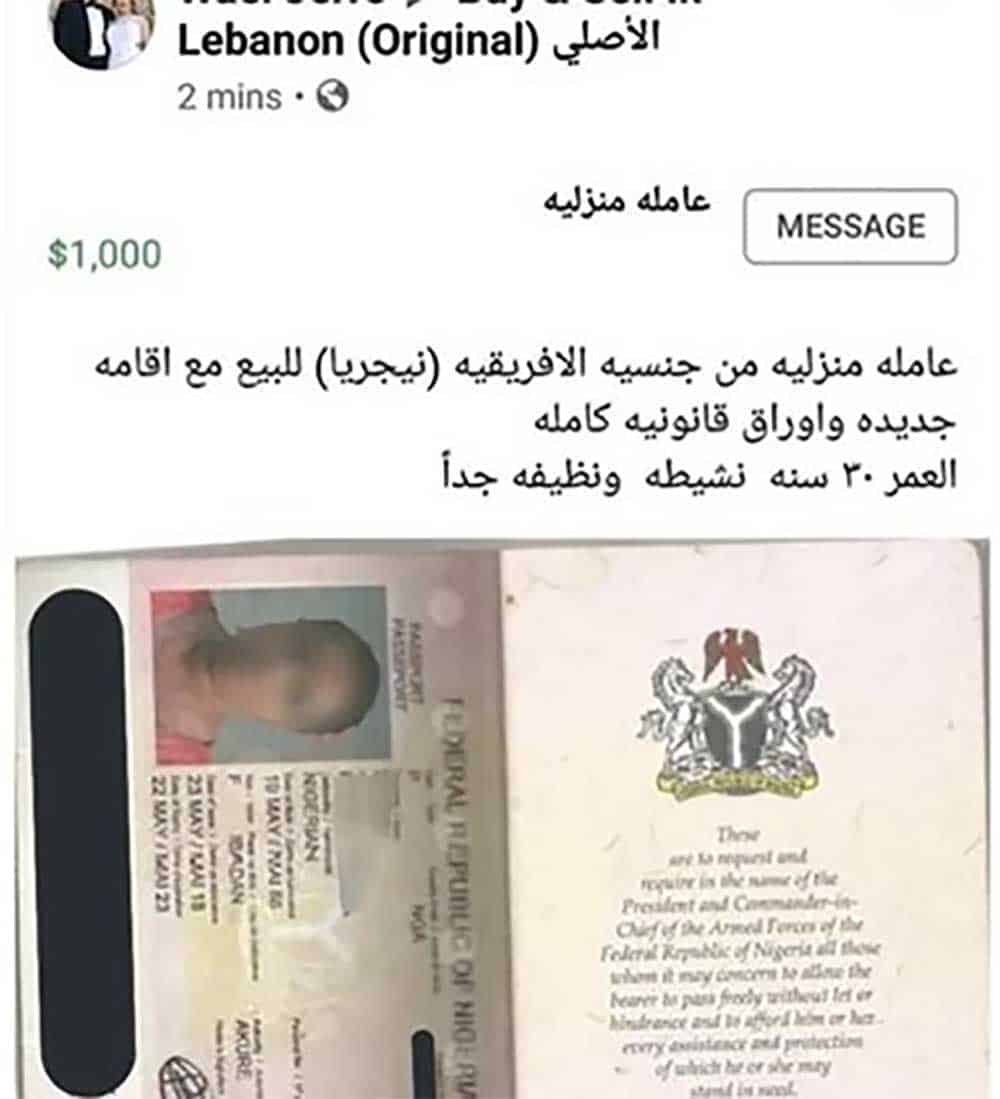 Un homme souhaitant « vendre une employée de maison » arrêté