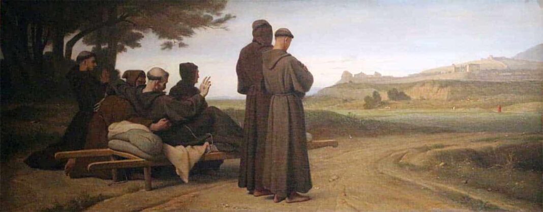 Léon Benouville: “Saint Francois d'Assise, transporté mourant à Sainte-Marie-des-Anges, bénit la ville d'Assise”, 1853