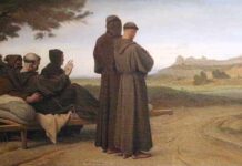 « Luttez pour entrer par la porte étroite.. » (Lc 13, 23-24). Léon Benouville: “Saint Francois d'Assise, transporté mourant à Sainte-Marie-des-Anges, bénit la ville d'Assise”, 1853