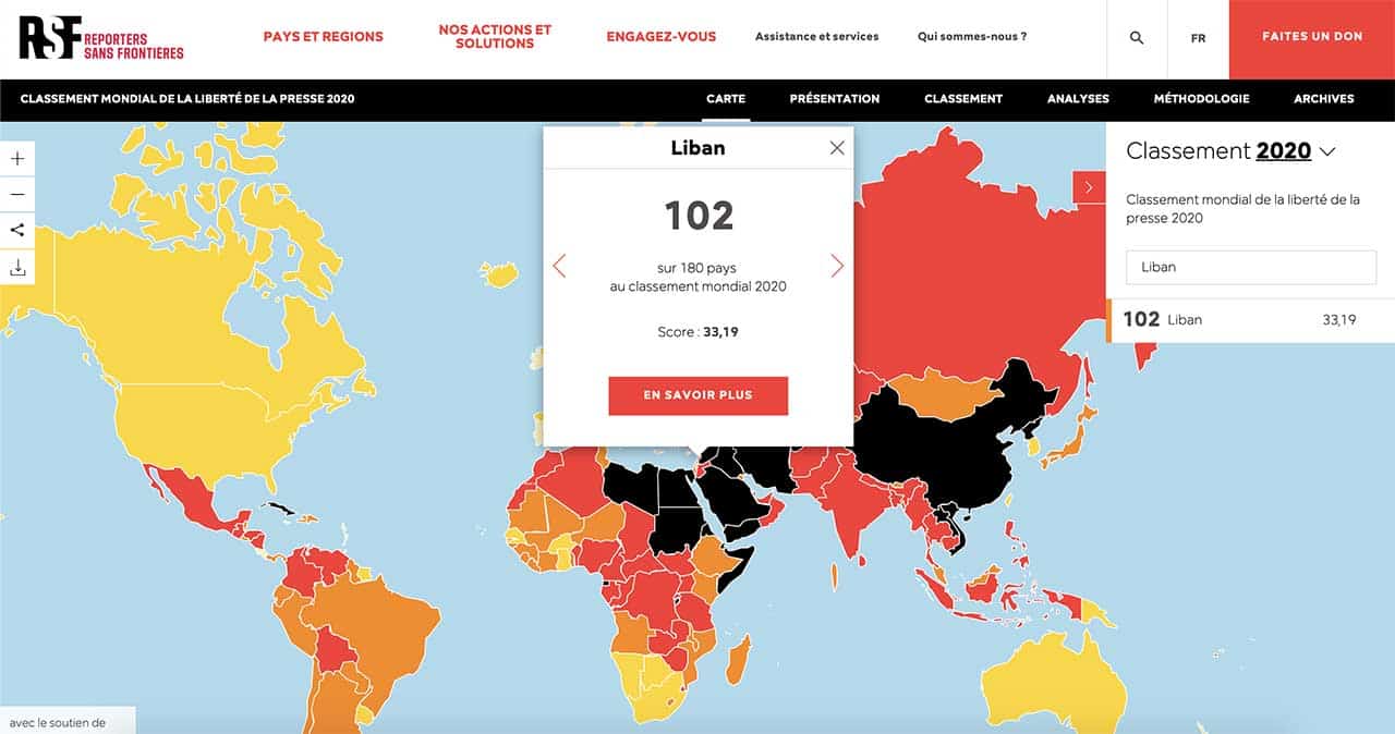 RSF: Le Liban poursuit sa régression dans le classement mondial de la liberté de la presse