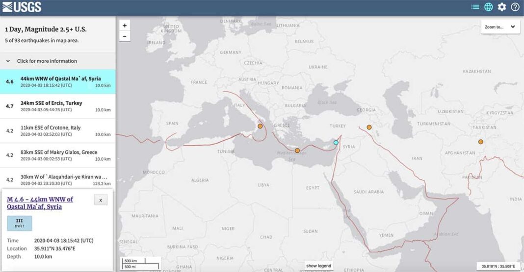 Tremblement de terre ressenti jusqu'au Liban