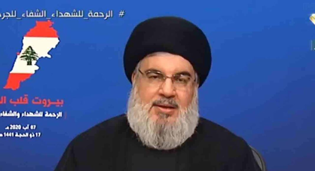 Le dirigeant du Hezbollah, Sayyed Hassan Nasrallah au cours de son allocution du 7 août 2020, 3 jours après l'explosion du Port de Beyrouth