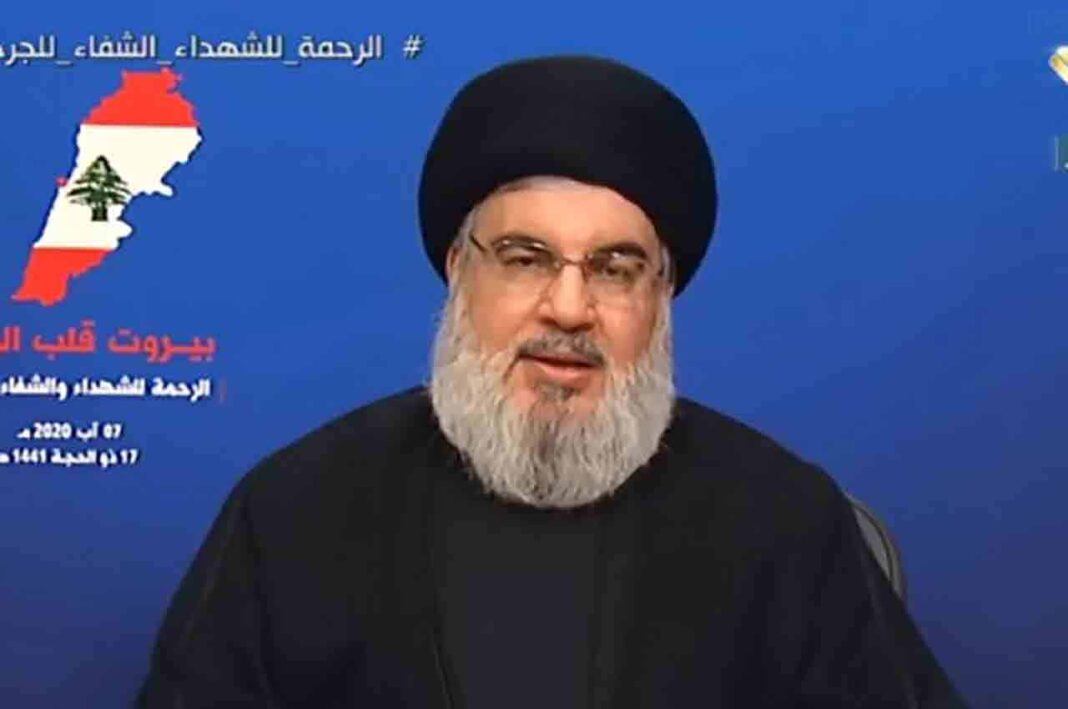 Le dirigeant du Hezbollah, Sayyed Hassan Nasrallah au cours de son allocution du 7 août 2020, 3 jours après l'explosion du Port de Beyrouth