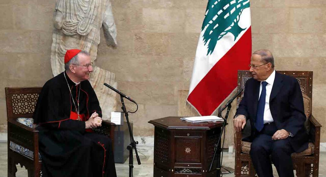 Le cardinal Pietro Parolin avec le Président de la République, le Général Michel Aoun. Crédit Photo: Dalati & Nohra