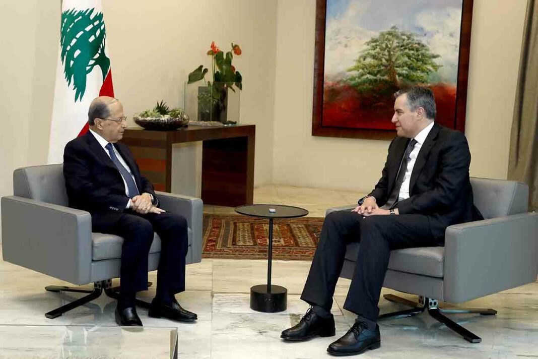 Le Président de la République, le Général Michel Aoun en compagnie du premier ministre désigné Mustapha Adib. Crédit Photo: Dalati & Nohra