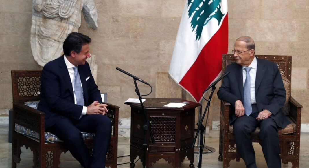 Le premier ministre italien Giuseppe Conte et le Président de la république, le Général Michel Aoun. Crédit Photo: Dalati & Nohra