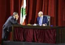 Elie Ferzli annonce officiellement son départ du bloc parlementaire du Liban Fort Le Président de la Chambre Nabih Berri et le Vice Président de la chambre Elie Ferzli. Crédit Photo: Parlement Libanais
