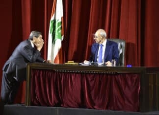 Le Président de la Chambre Nabih Berri et le Vice Président de la chambre Elie Ferzli. Crédit Photo: Parlement Libanais