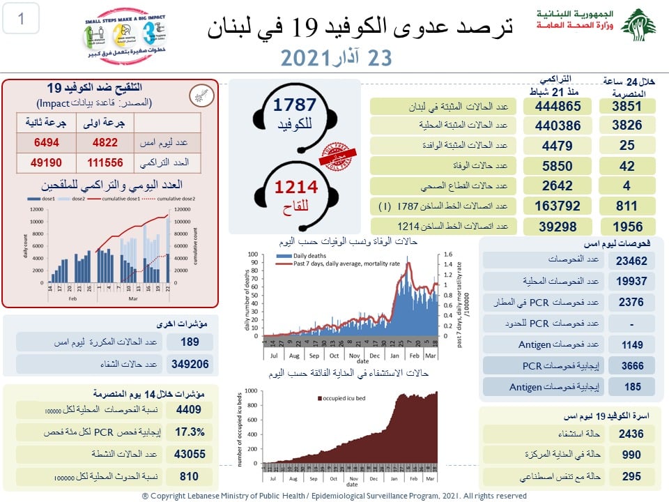 Liban/Coronavirus: 42 morts et 3851 cas